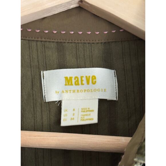 MAEVE Anthropologie Karina Velvet Holly Green Button Up Shirt Size 6 - Picture 3 of 6